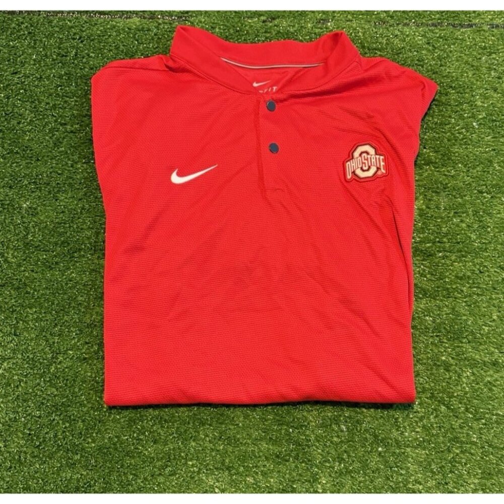 Ohio State Buckeyes polo mens large red nike blade collar lighweight football 24